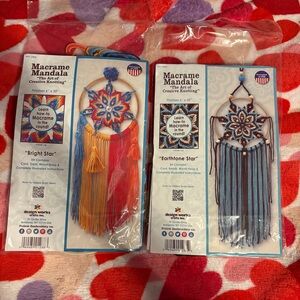 Macrame Mandala Art Sculpture - Vibrant Red and Earthy Blue